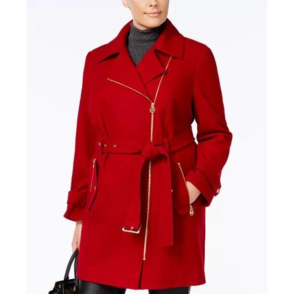 Michael Kors Jackets & Blazers - Michael Kors Womens Wool Blend Pea Coat Jacket Size 2X Red Belted Sophisticated